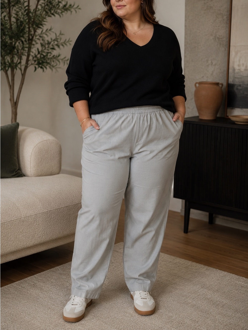 NWT‎ Woman Within 22W Petite Gray Pull On Pants Elastic Waist Pockets